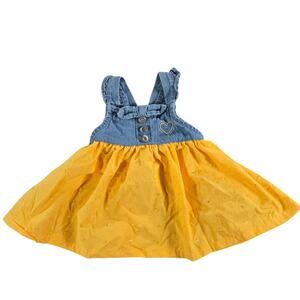 Nanette Lepore Infant Girl 6/9 Month Yellow Eyelet Denim Overall Style Dress NWT